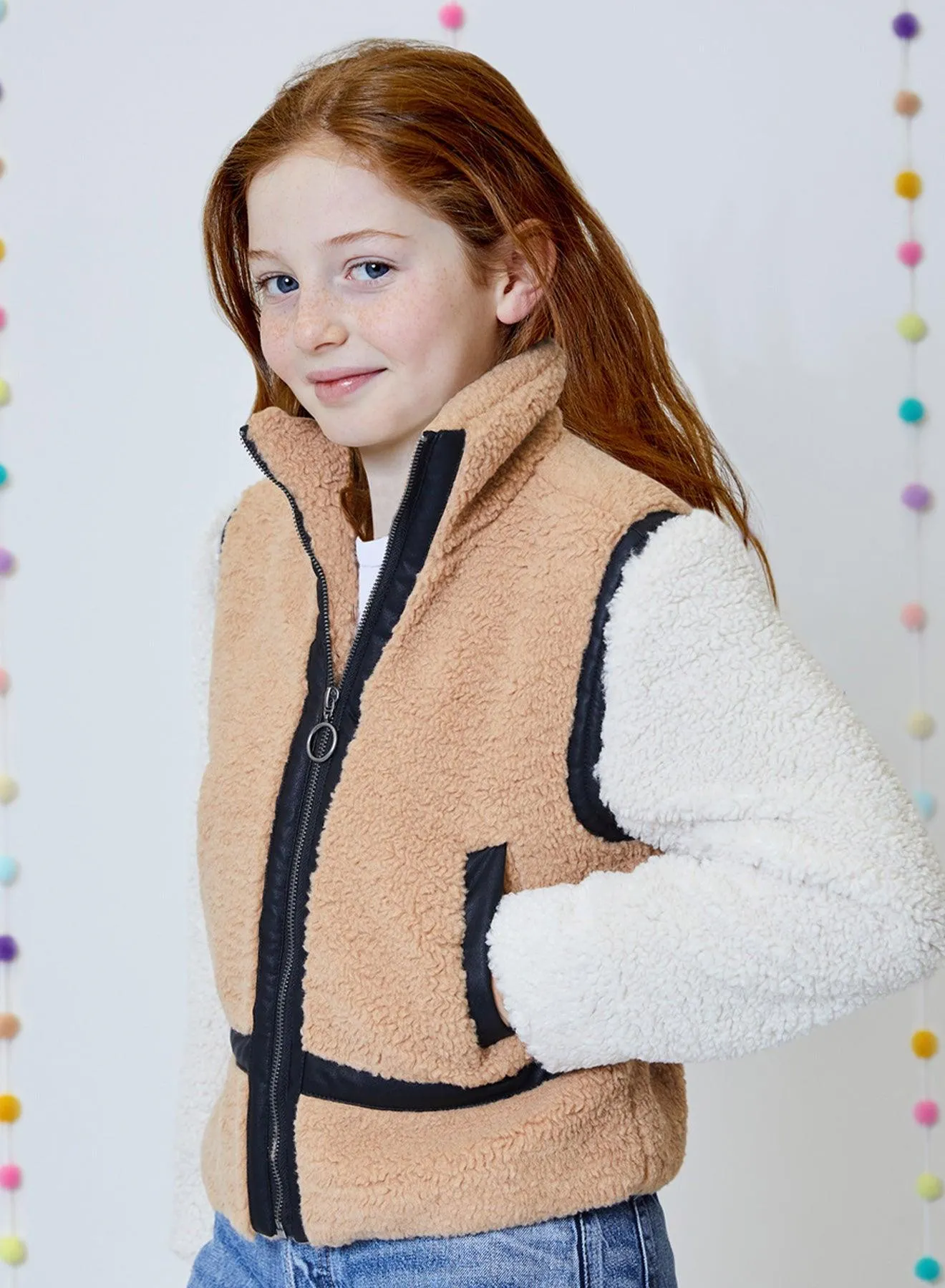 Tween Outerwear | Camel Combo Fleece Long Sleeve Jacket | Design History