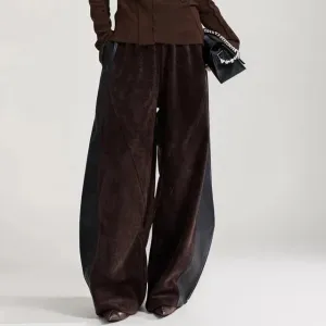 Vegan Leather Patchwork Relaxed Trousers - Coffee Brown & Black