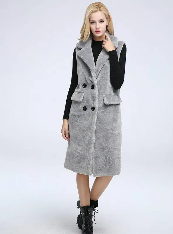 Women Sheep Shearling Coat Suit Lapel Wool Fur Waistcoat