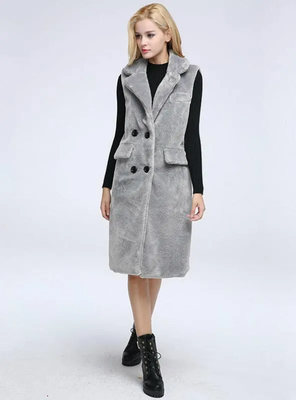 Women Sheep Shearling Coat Suit Lapel Wool Fur Waistcoat