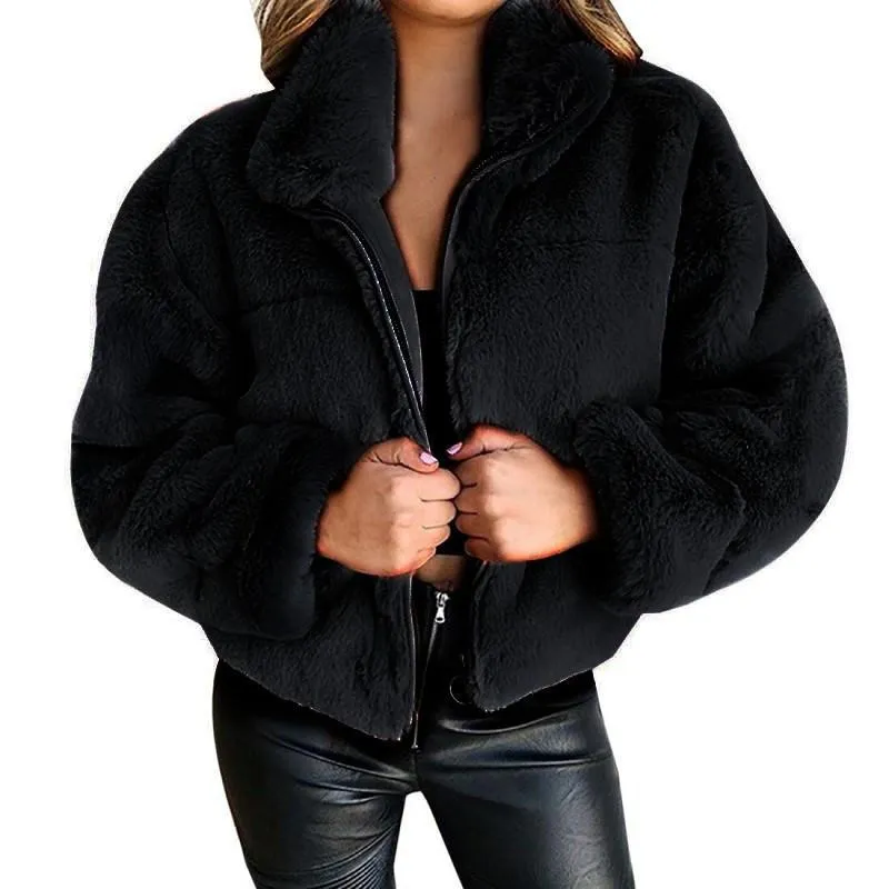 Women winter fall keep warm zipper fluffy coat