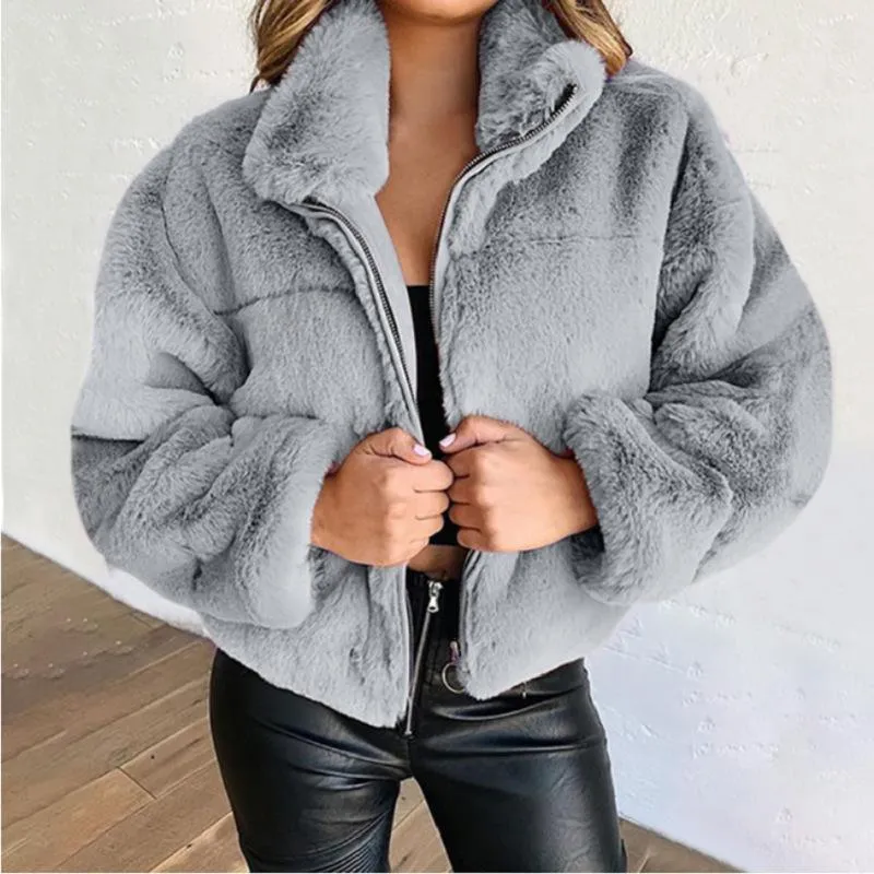 Women winter fall keep warm zipper fluffy coat