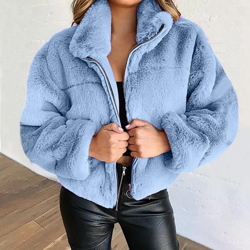 Women winter fall keep warm zipper fluffy coat