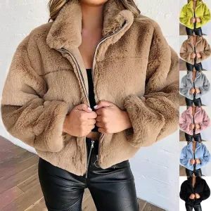 Women winter fall keep warm zipper fluffy coat