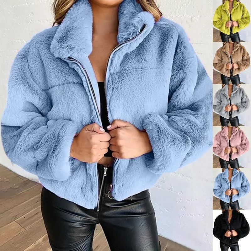 Women winter fall keep warm zipper fluffy coat