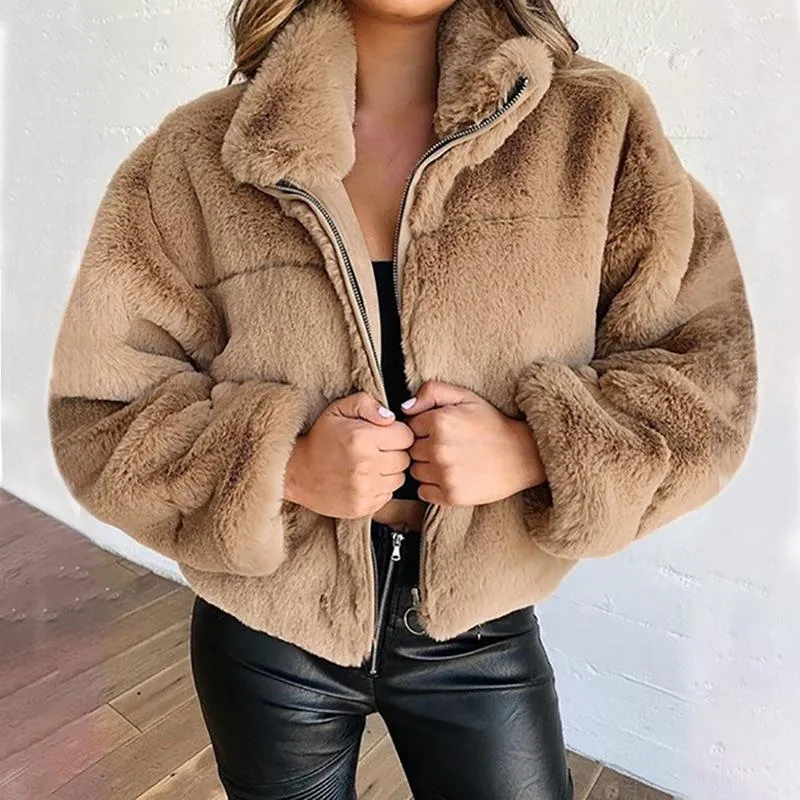 Women winter fall keep warm zipper fluffy coat